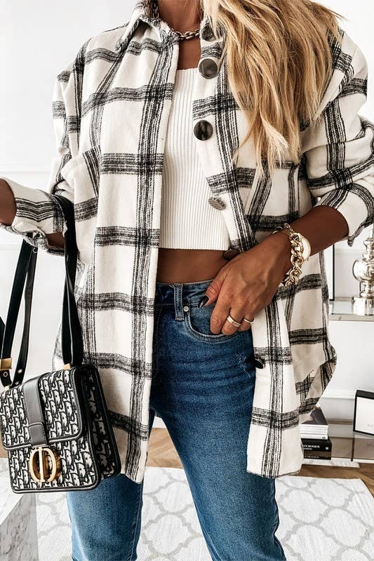 LOOSE FIT PLAID BIG BUTTONED SHACKET