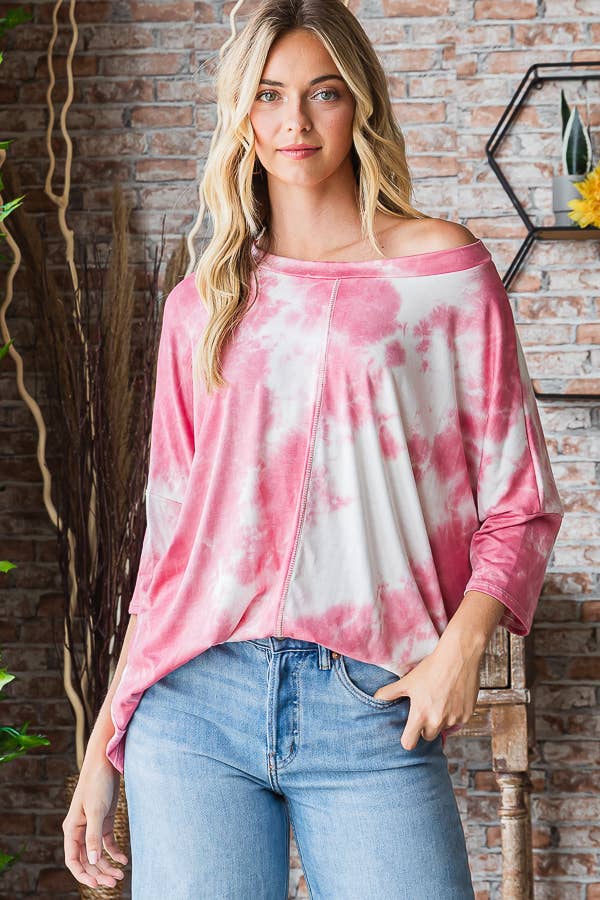 Tie Dye Basic Top with Stitching Detail