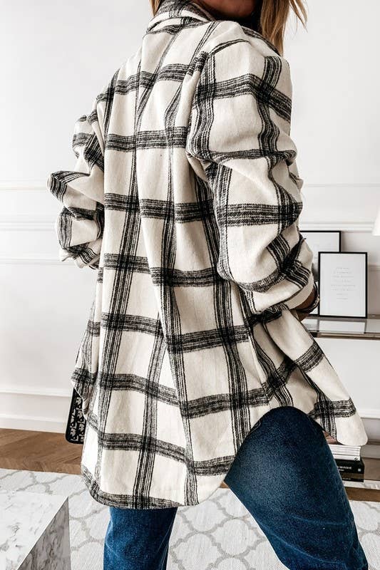 LOOSE FIT PLAID BIG BUTTONED SHACKET