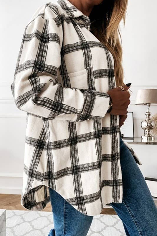 LOOSE FIT PLAID BIG BUTTONED SHACKET