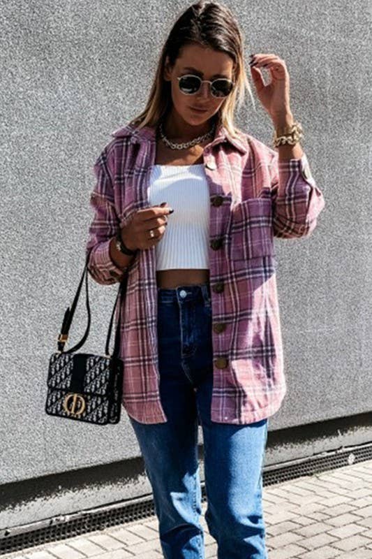 LOOSE FIT PLAID BIG BUTTONED SHACKET