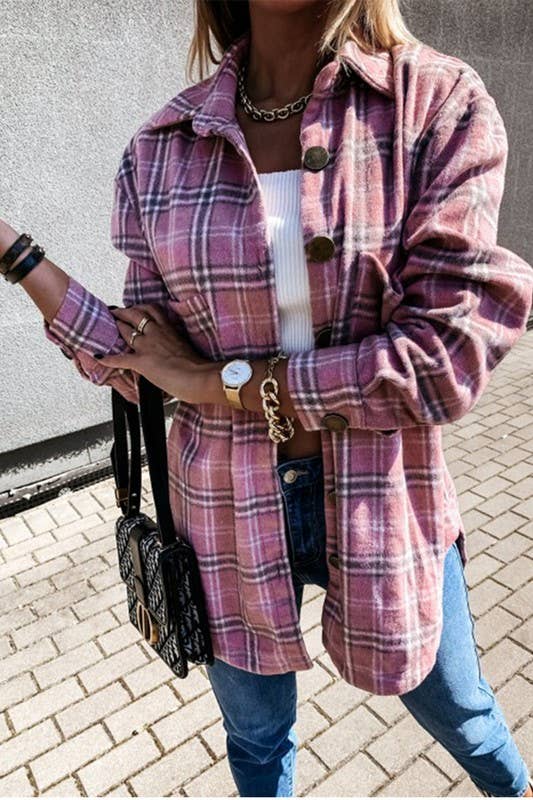 LOOSE FIT PLAID BIG BUTTONED SHACKET