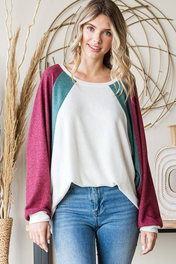 Holiday Color Block Brushed Top Plus - HTP12342