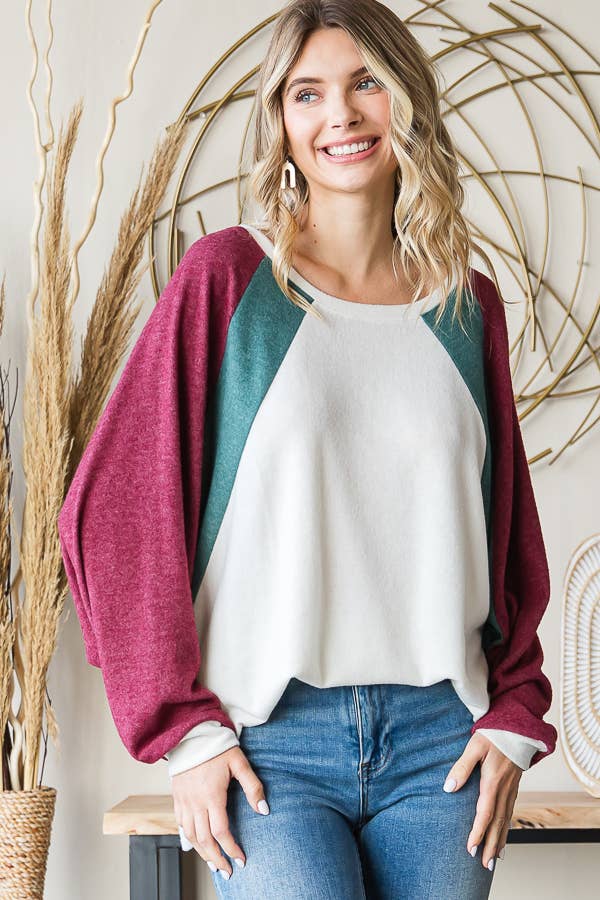 Holiday Color Block Brushed Top Plus - HTP12342