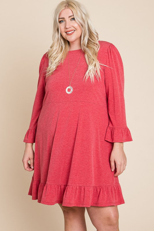 Plus Size Ruffle Hem Knee Dress