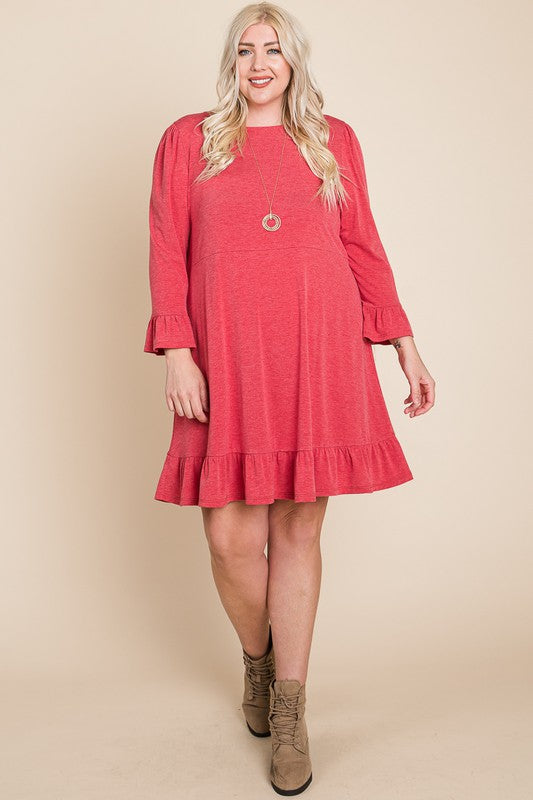 Plus Size Ruffle Hem Knee Dress