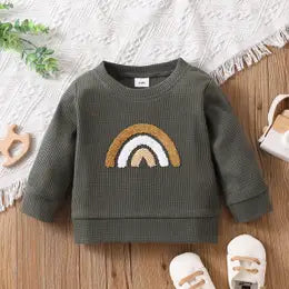 Baby Boy/Girl Rainbow Pattern Waffle Long-sleeve Sweatshirt