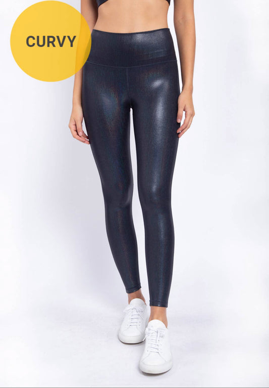 Black Iridescent Athletic Leggings- Curvy