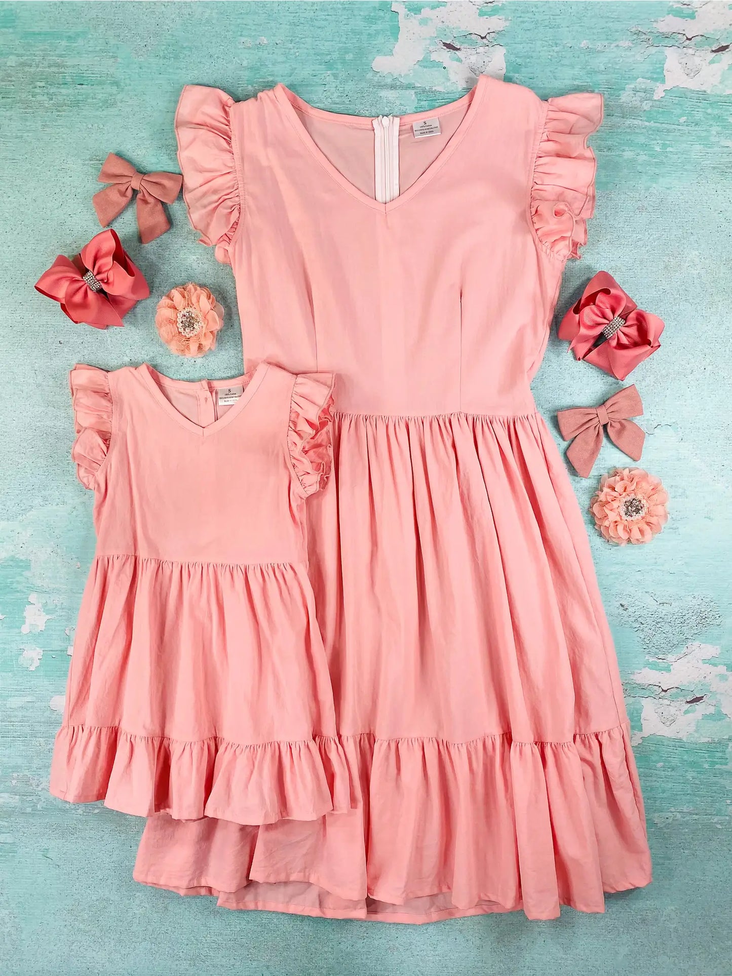 Mommy & Me Peach Flutter Sleeve Dress