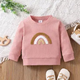 Baby Boy/Girl Rainbow Pattern Waffle Long-sleeve Sweatshirt